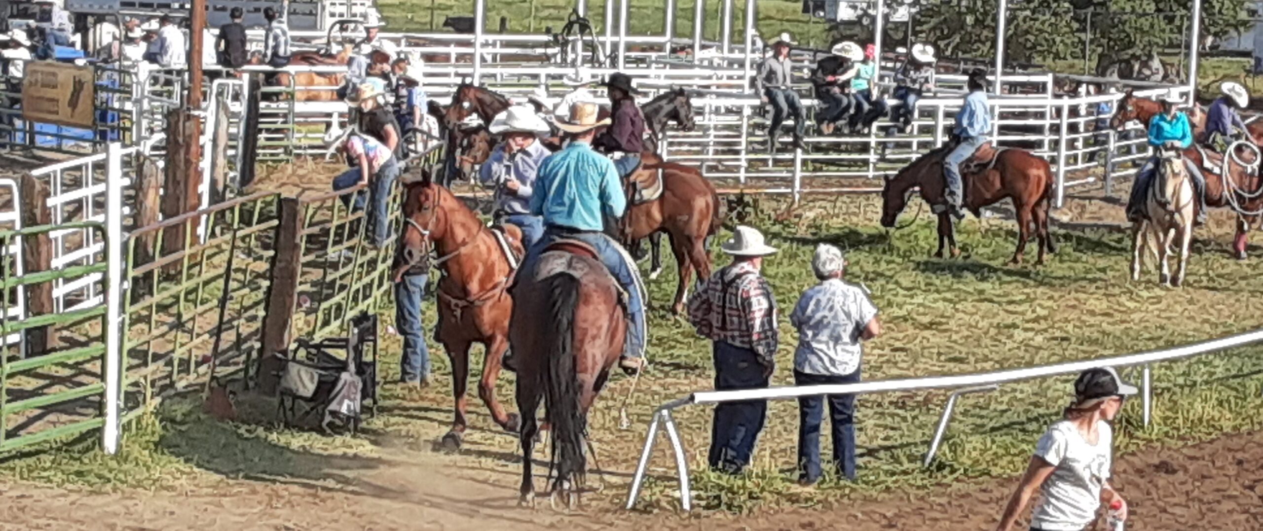 Riders at chutes, County Rodeo 2021
